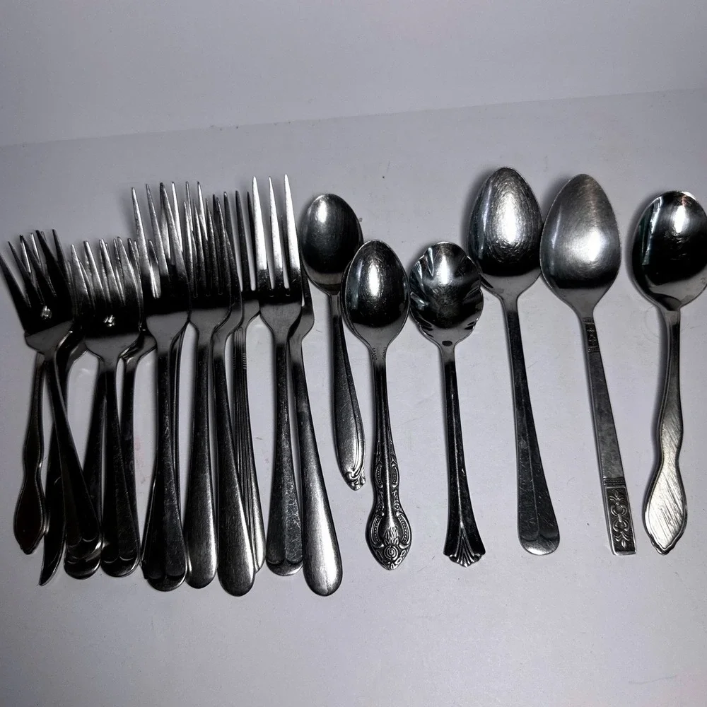 Flatware Set Mixed 15pc Silver Mismatched Stainless Steel Lot